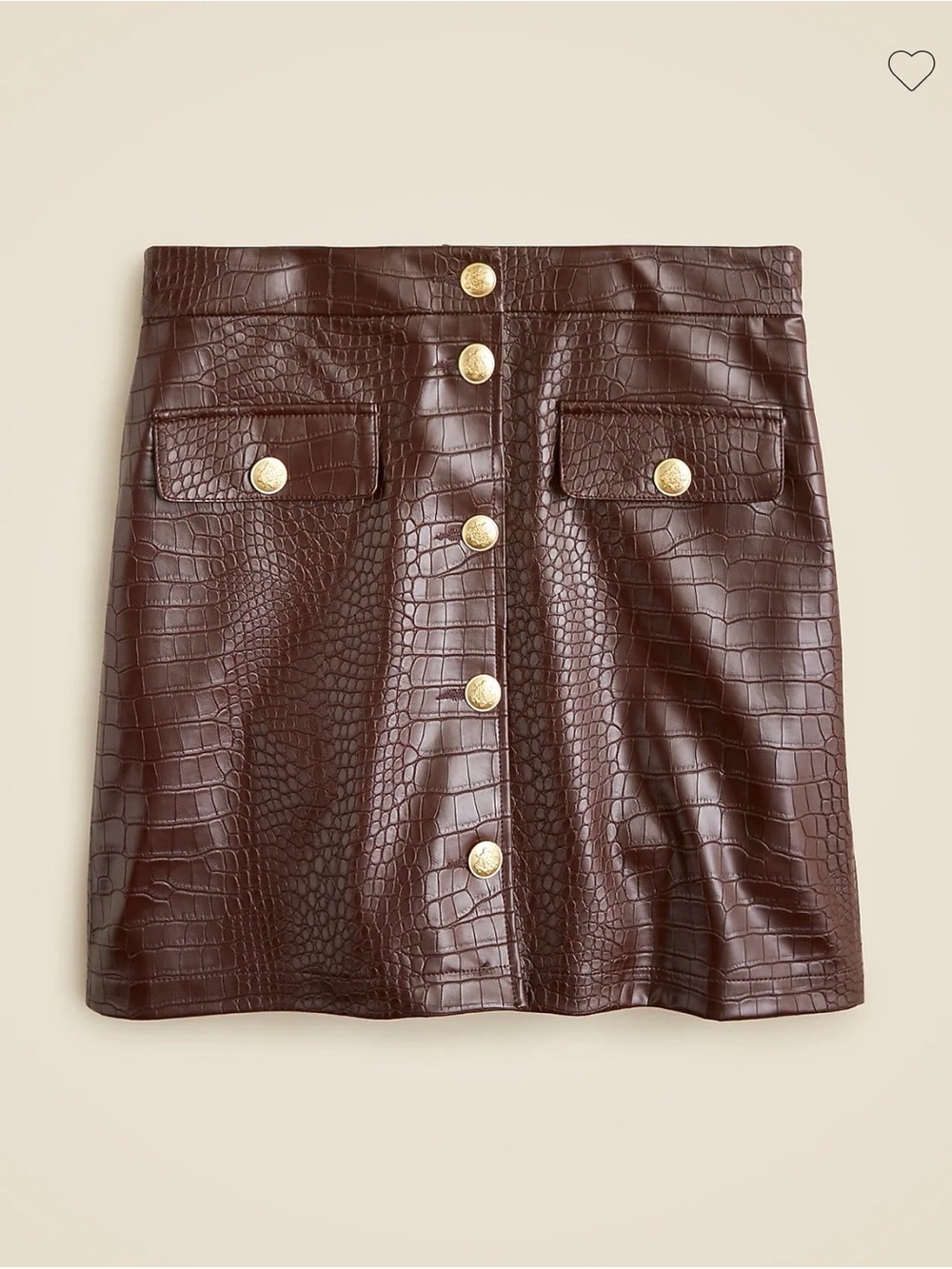 J. Crew Faux Croc Button-Front Mini Skirt in Dark Brown with Gold Buttons